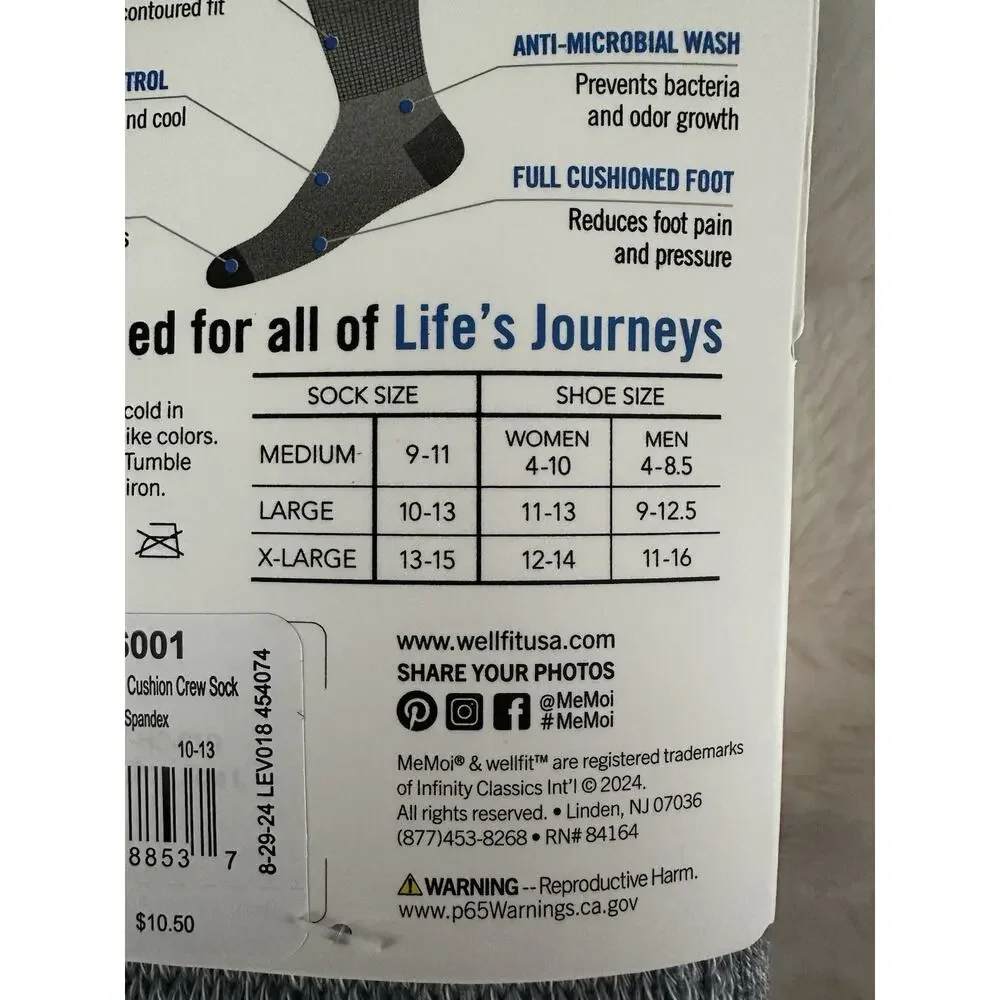 2 NWT MeMoi Unisex Therapeutic Large 4 Pair Full Cushioned Stripe Crew Socks